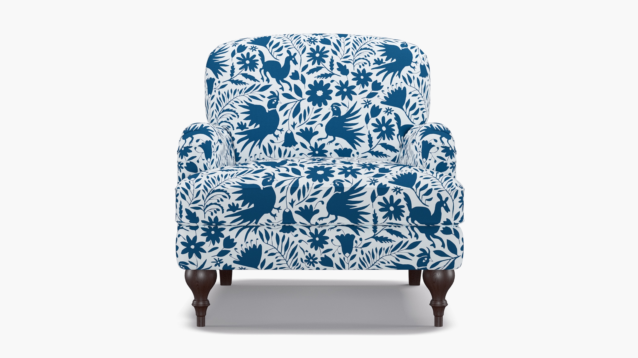 English Roll Arm Chair, Cerulean Frida, Espresso Turned Wood Leg - Image 0