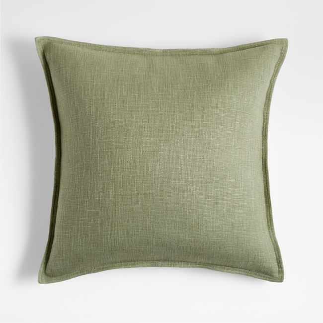 Sage 20"x20" Laundered Linen Throw Pillow with Down-Alternative Insert - Image 0