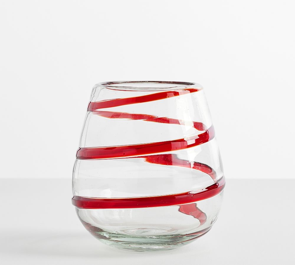 Red Ribbon Recycled Stemless Wine Glasses, Set of 6 - Image 0