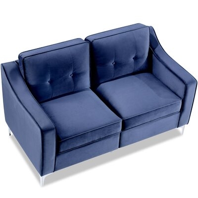 57" Tufted Velvet Upholstered Loveseat  Sofa Blue - Image 0