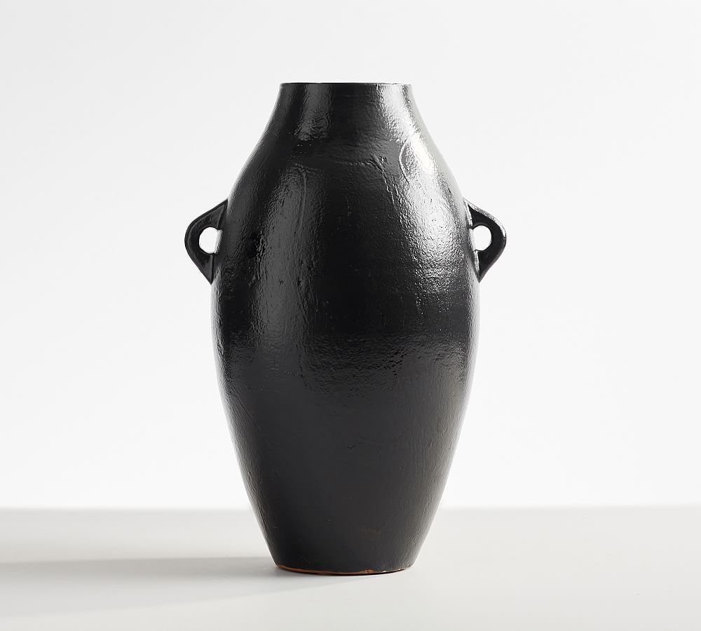 Artisan Handcrafted Terracotta Vase, Tall Round, Black - Image 0