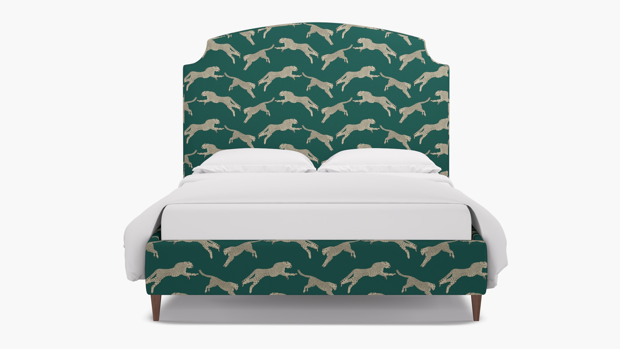 Cove Bed, Polo Green Cheetah, Walnut Square Tapered Leg, Queen - Image 0