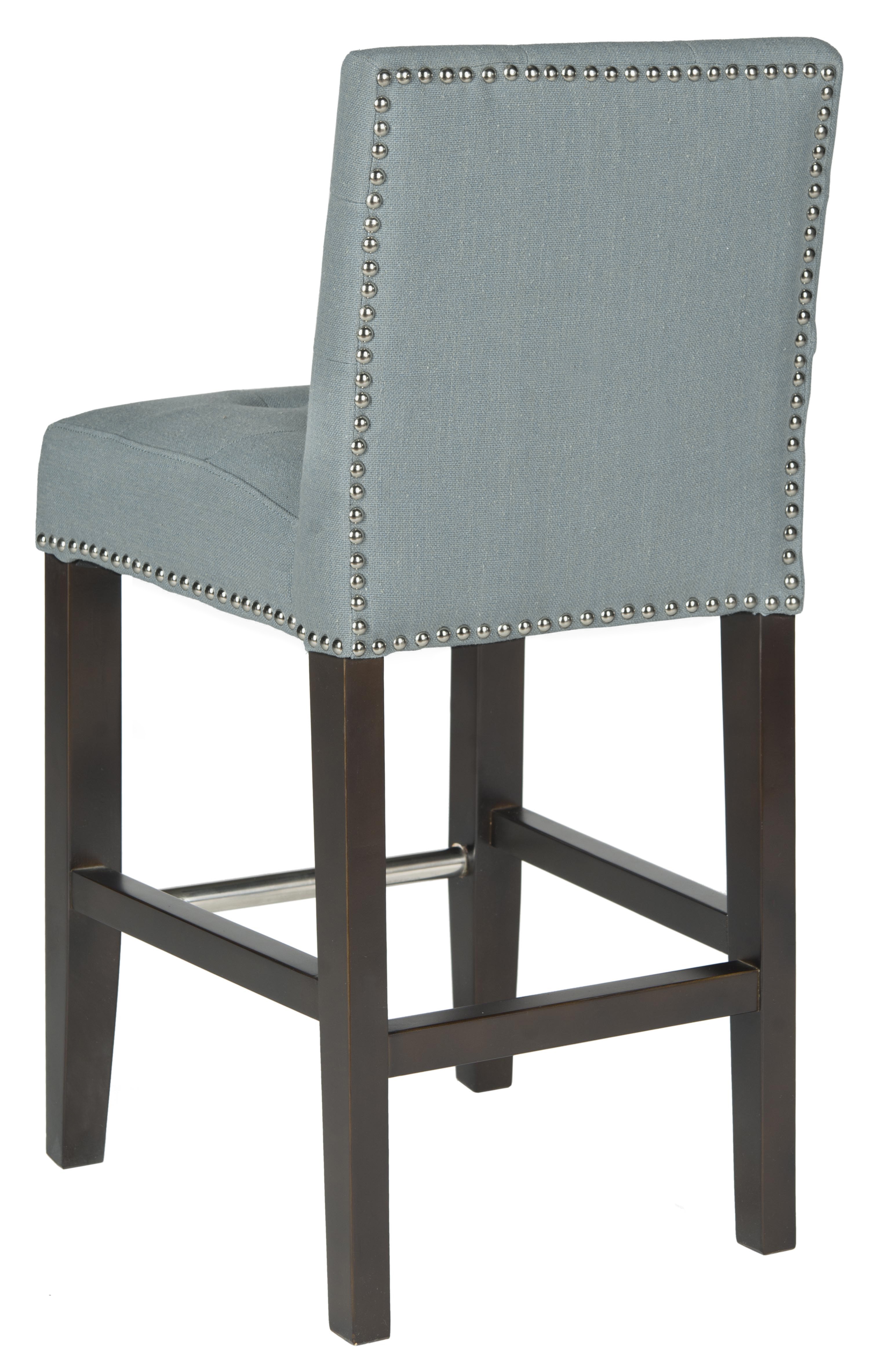 Thompson 23.9" Linen Counter Stool W/ Silver Nailheads - Sky Blue/Espresso - Safavieh - Image 2