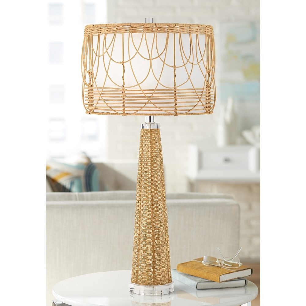 360 Lighting Kaden 31 1/2" Faux Rattan Weave Modern Coastal Table Lamp - Image 0