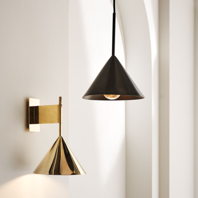 Tolio Blackened Brass Conical Pendant Light - Image 4