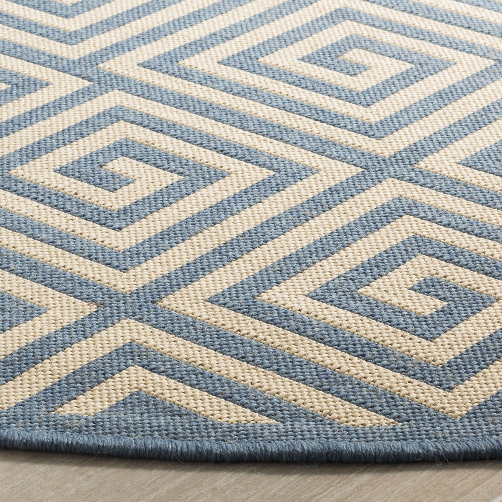 Arlo Home Indoor/Outdoor Woven Area Rug, LND129N, Cream/Blue,  6' 7" X 6' 7" Round - Image 2