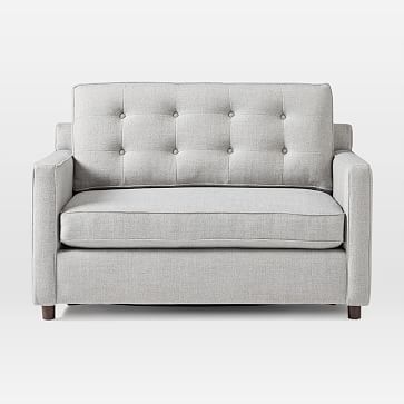 Drake Midcentury Twin Sleeper Sofa, Performance Coastal Linen, Stone White, Chocolate - Image 1