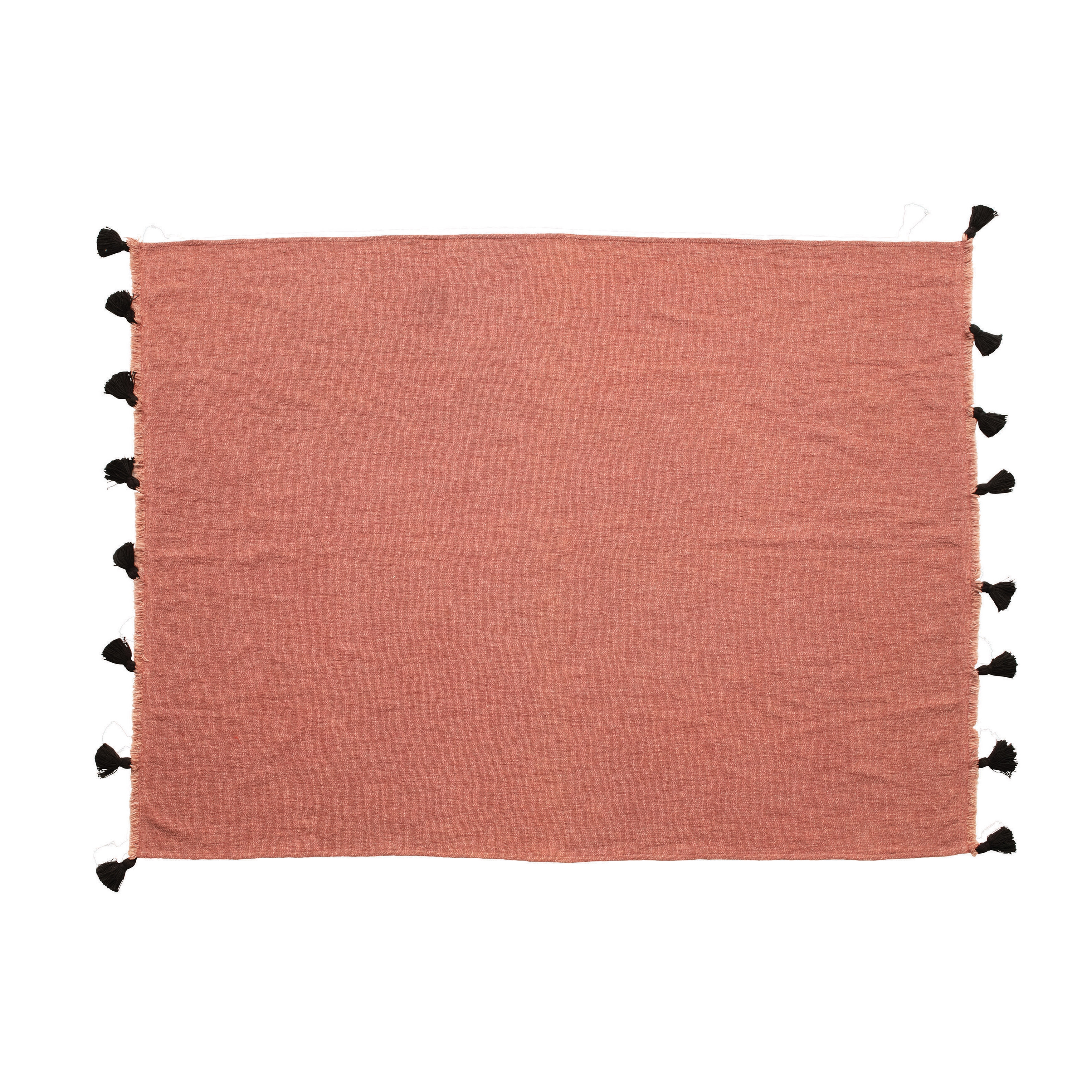 Cotton Blend Throw with Tassels, Rose Color & Black - Image 0