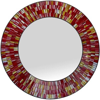 Handcrafted Mosaic Decorative Wall Mirror, 24" Round Wall Mirror Of Pastel Sea Blue And Indigo, Gold Yellow Colorful Glass Tile Décor For Home - Image 0