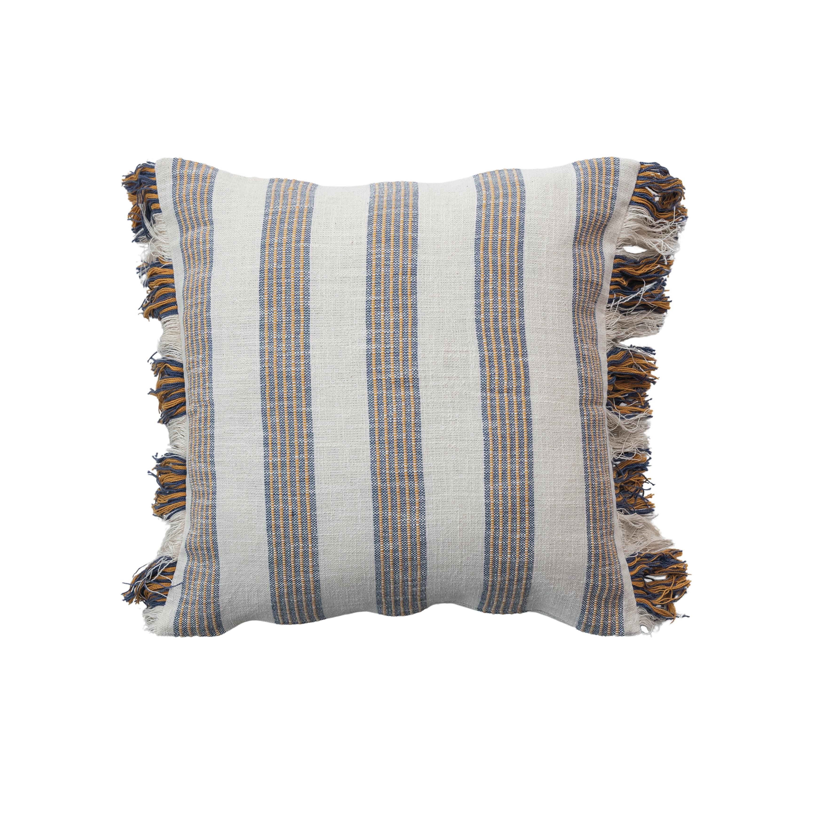 Stripe Cotton Pillow with Fringe, Grey - Image 0