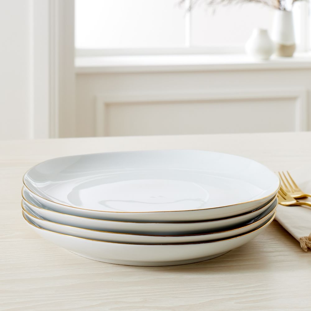 Organic Rimmed Dinnerware, Dinner Plate, Set of 4, Gold Rim - Image 0
