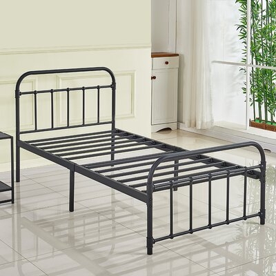 Queen Size Platform Bed Frame  Metal Mattress Foundation With Headboard Sturdy Steel Slats Support Noise-Free Easy Assembly Vintage Style(Black) - Image 0
