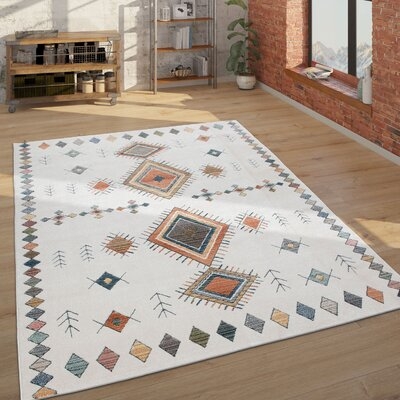 Ethnic Design Rug In Cream With 3D Effect, Traditional Colorful Patterns - Image 0