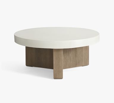 Pomona Concrete & Acacia Round Coffee Table, White Speckle & Gray - Image 2