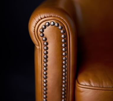 Irving Roll Arm Leather Armchair, Bronze Nailheads, Polyester Wrapped Cushions Churchfield Camel - Image 1