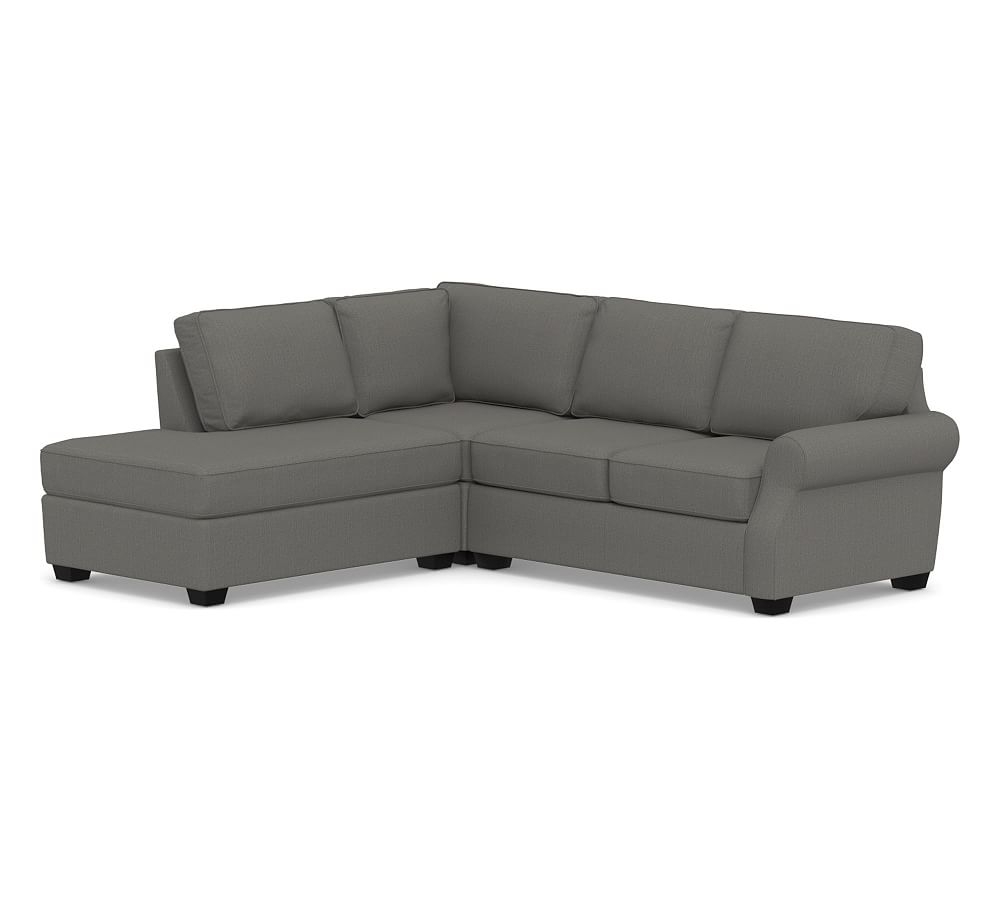 SoMa Fremont Roll Arm Upholstered Right 3-Piece Bumper Sectional, Polyester Wrapped Cushions, Sunbrella(R) Performance Boss Herringbone Charcoal - Image 0