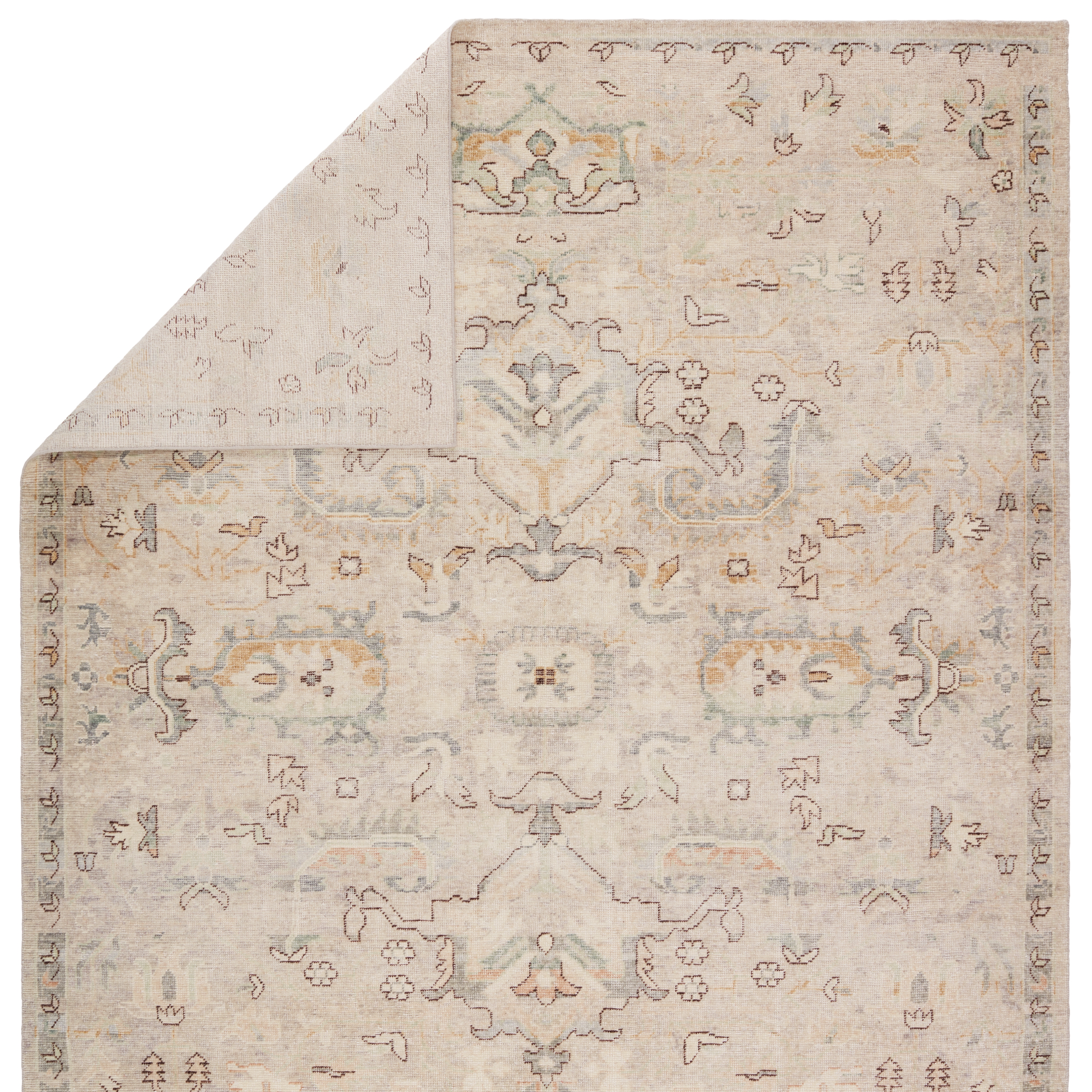 Latham EDE01 Handknotted Medallion Cream/Beige Runner Rug (3'X10' RNR) - Image 2