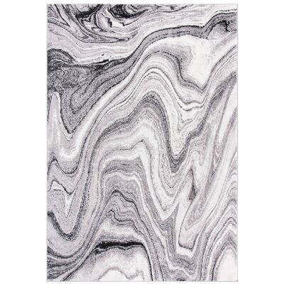 Abstract Light Grey / Ivory Area Rug - Image 0
