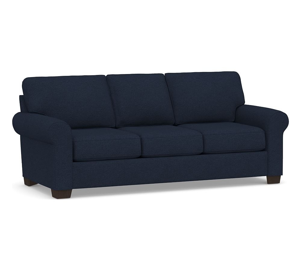 Buchanan Roll Arm Upholstered Sofa 87", Polyester Wrapped Cushions, Performance Heathered Basketweave Navy - Image 0