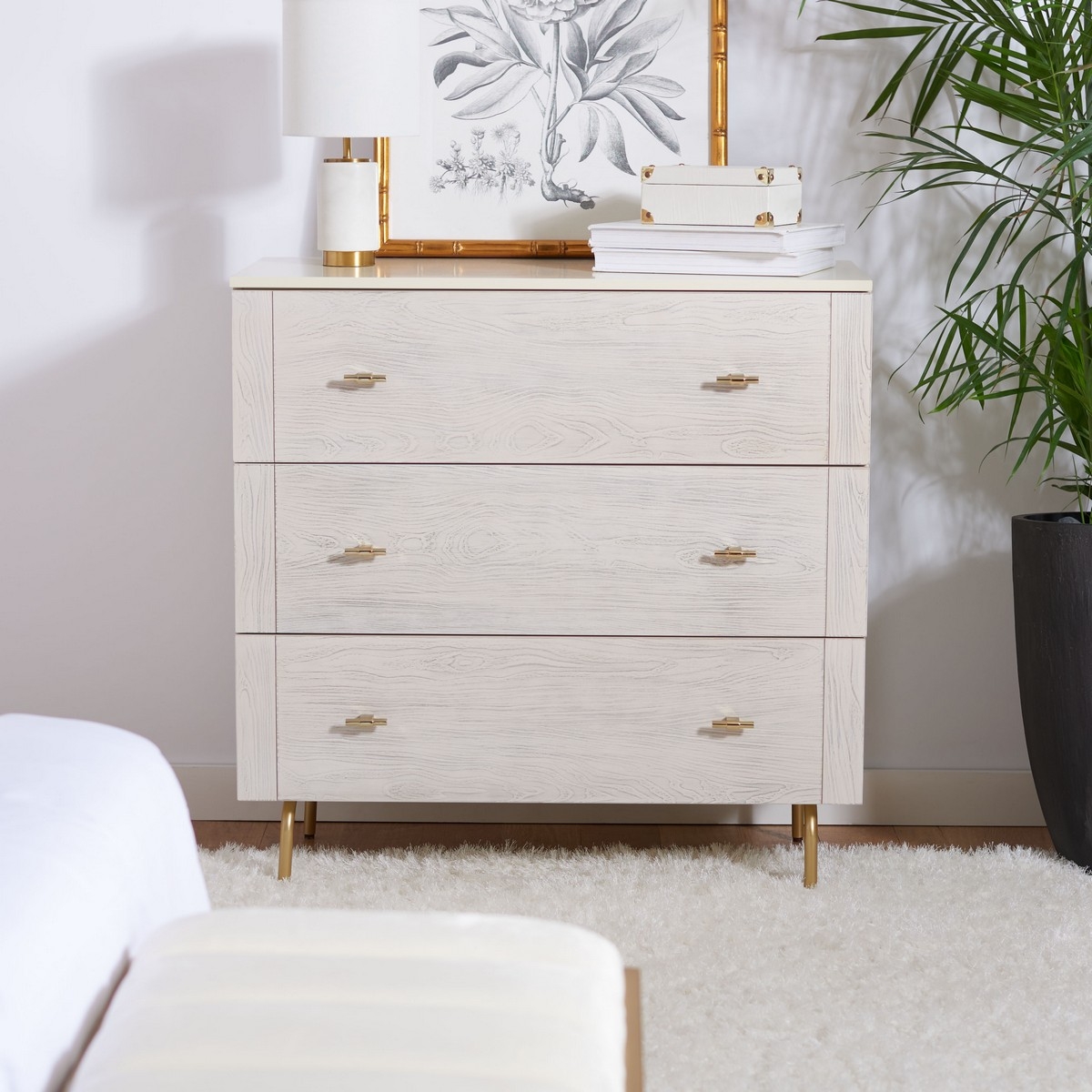 Genevieve 3 Drawer Dresser - Cream/White Washed - Arlo Home - Image 1