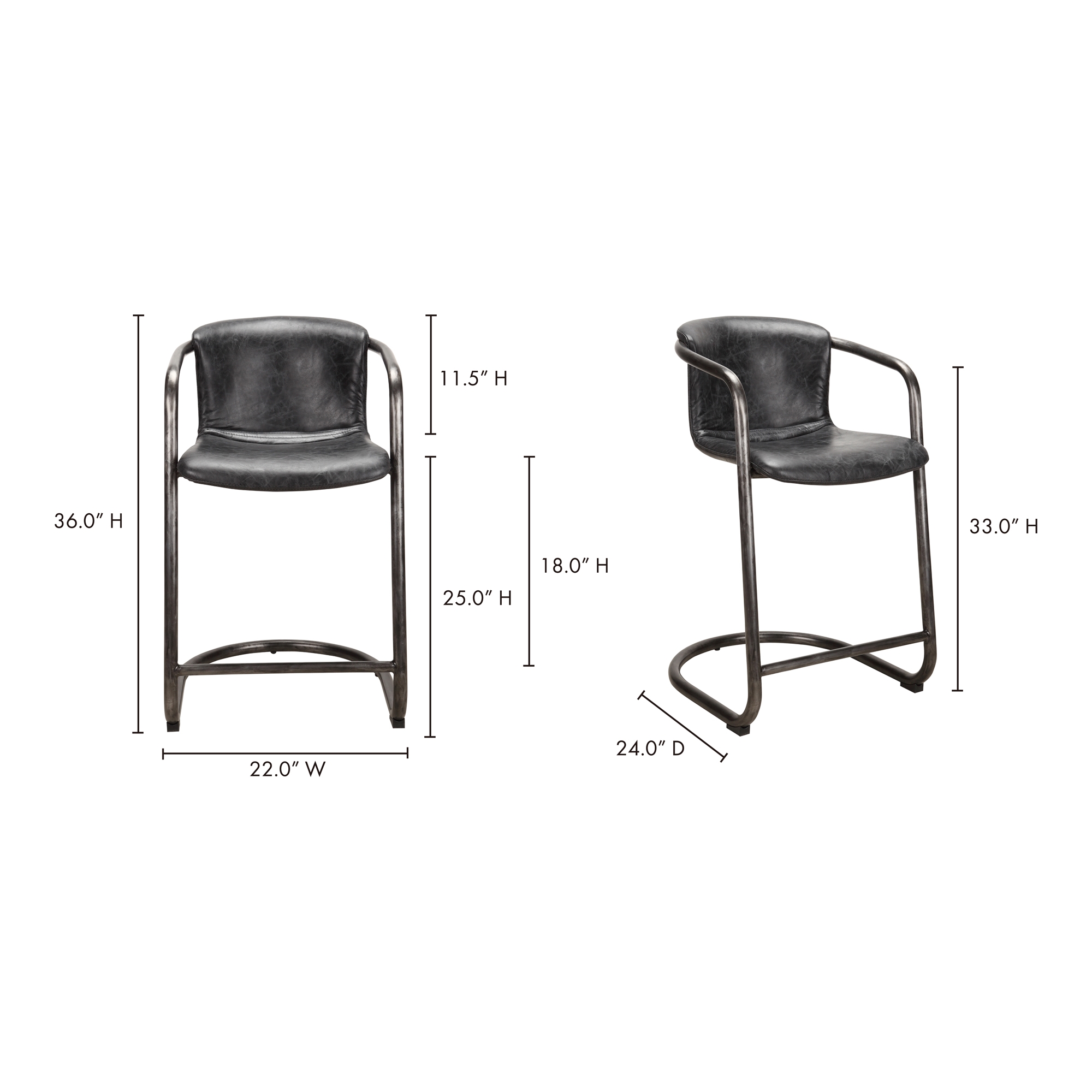 Freeman Counter Stool Onyx Black Leather - Set Of Two - Image 3