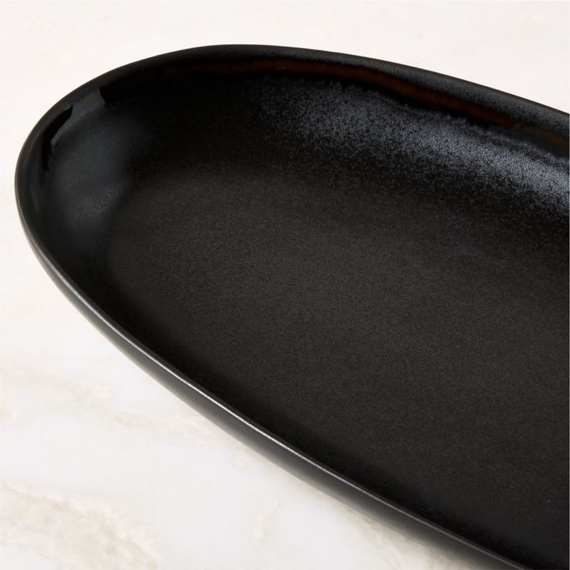 Hyacinth Oval Black Serving Platter with Reactive Glaze - Image 1