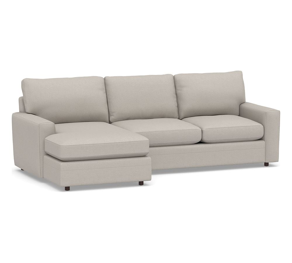 Pearce Modern Square Arm Upholstered Right Arm Loveseat with Chaise Sectional, Down Blend Wrapped Cushions, Chunky Basketweave Stone - Image 0