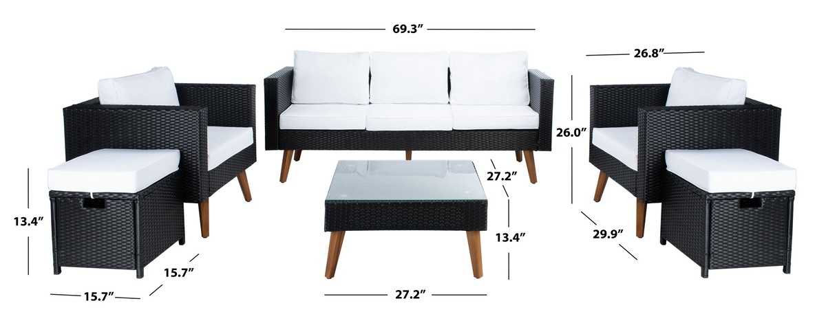 Presla 6 Pc Living Set - Black/White - Safavieh - Image 7