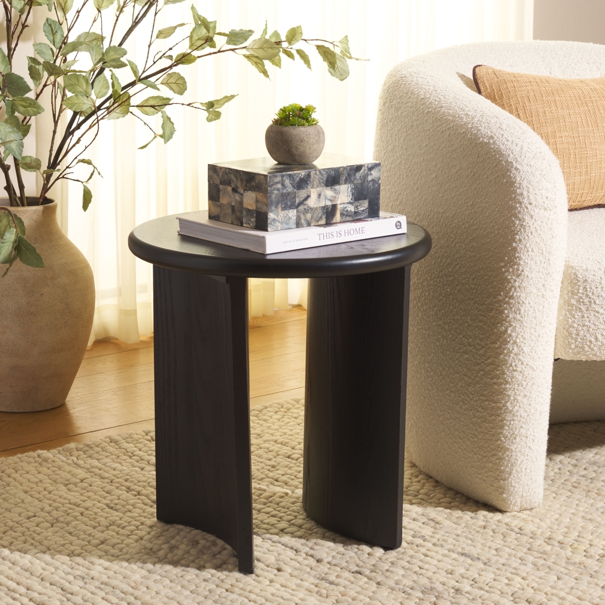 Alanka Round End Table - Black - Safavieh - Image 1