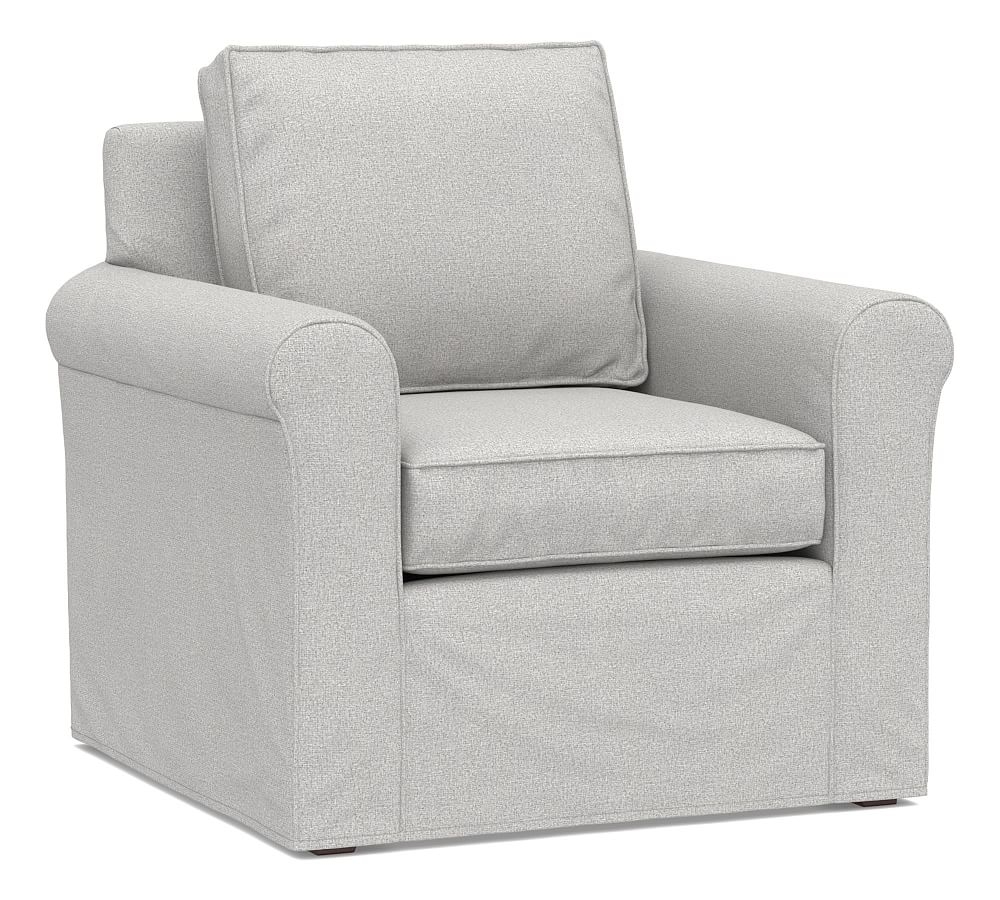 Cameron Roll Arm Slipcovered Armchair, Polyester Wrapped Cushions, Park Weave Ash - Image 0