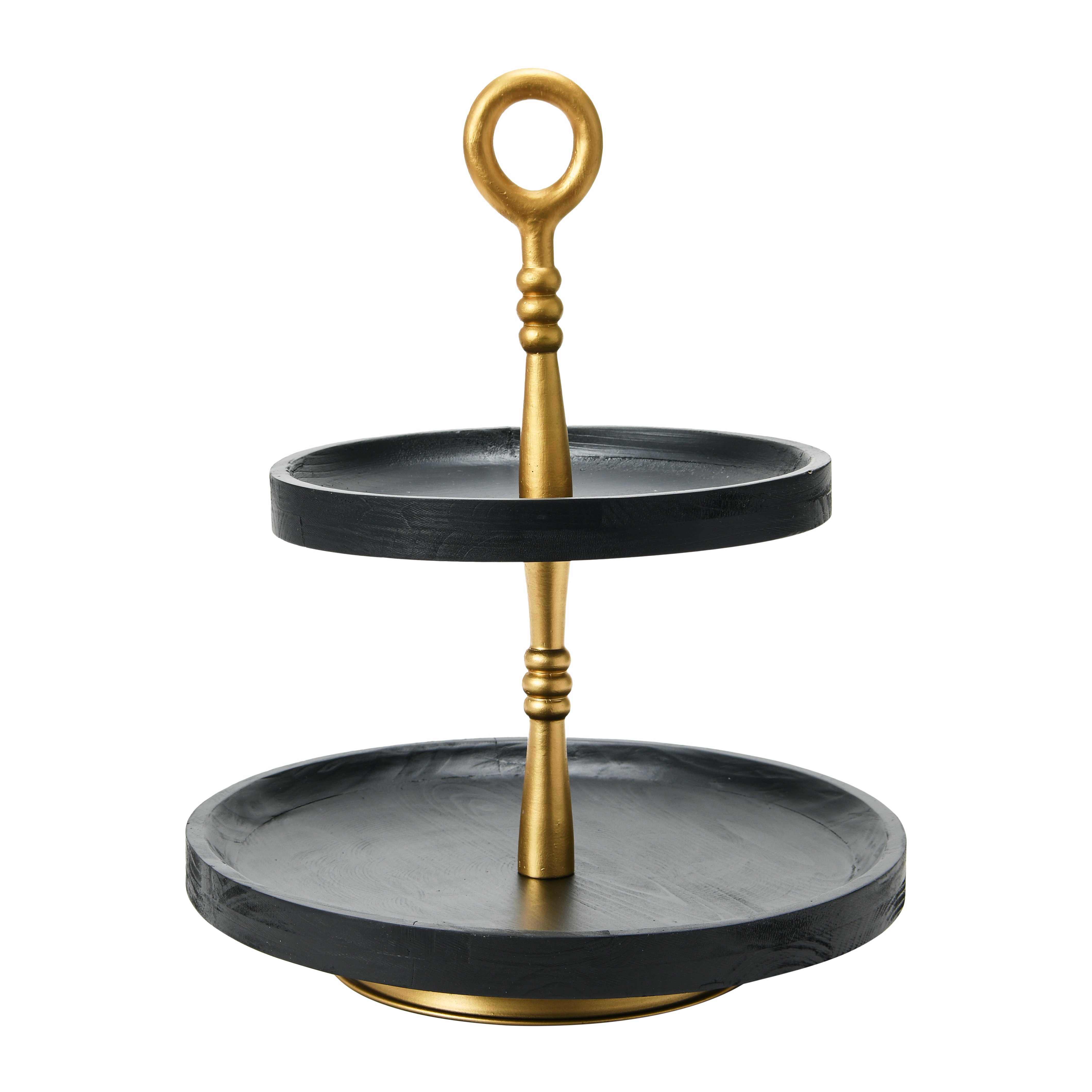 Wood 2-Tier Decorative Tray, Black/Gold - Image 0