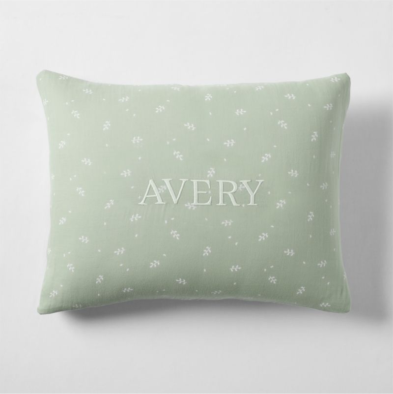 Supersoft Muted Teal Leaf Print Organic Cotton Gauze Kids Pillow Sham - Image 2