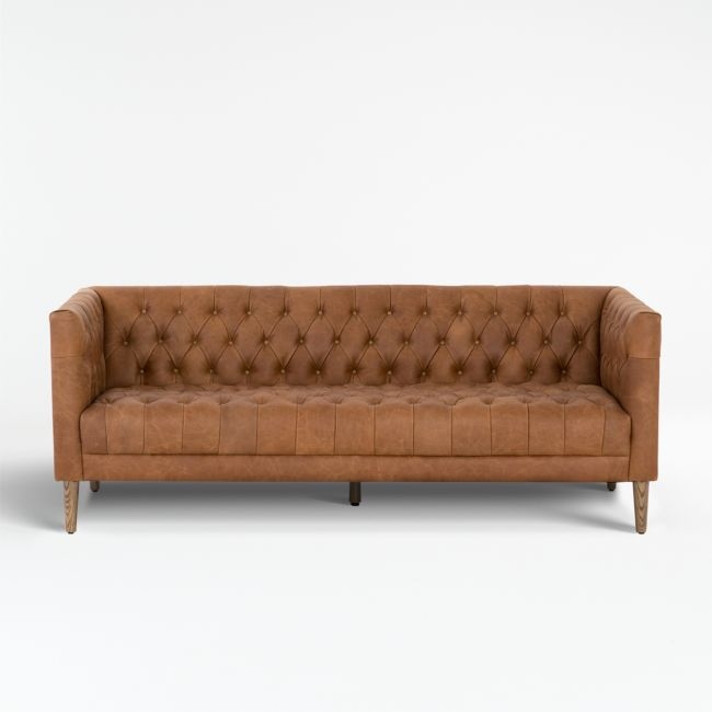 Rollins Natural Washed Camel Leather Button Tufted Sofa - Image 0