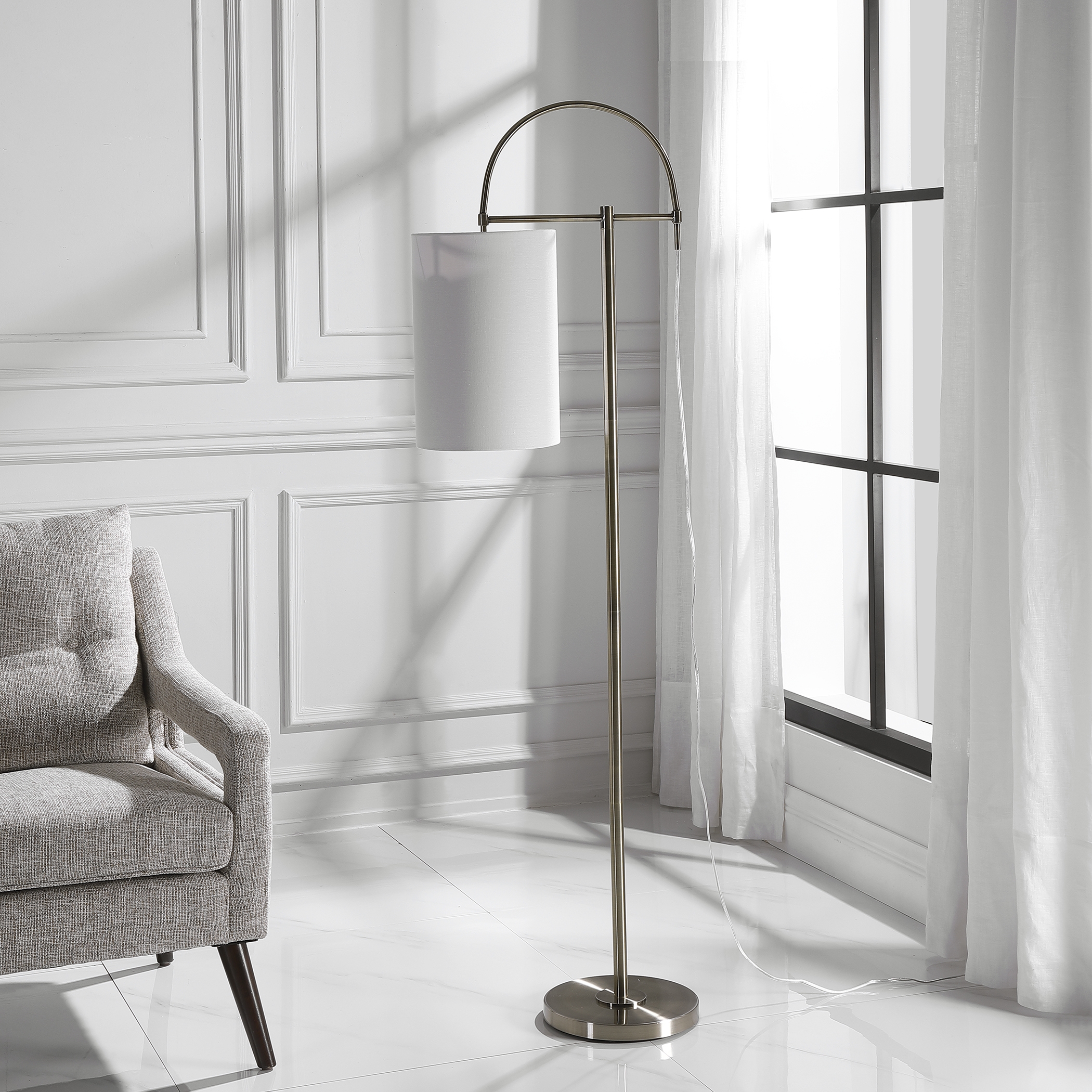 Arched Floor Lamp, Brass - Image 2