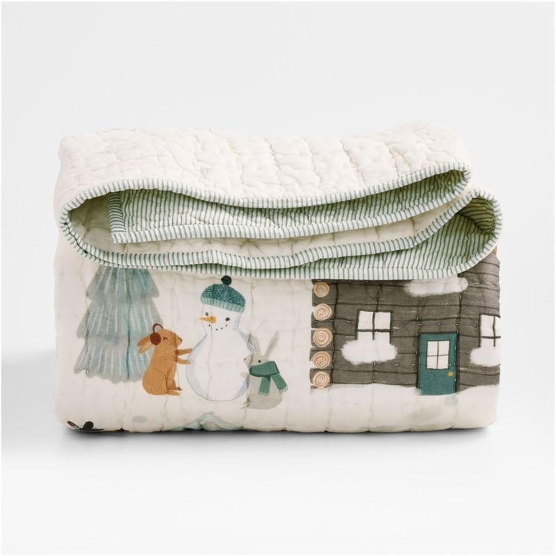 Winter Village Kantha Christmas Kids Full/Queen Quilt - Image 5