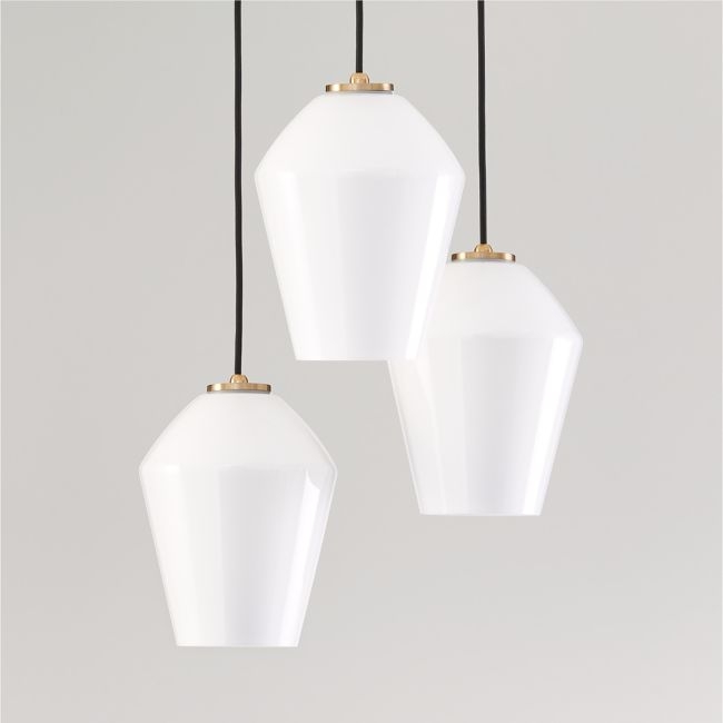 Arren Brass 3-Light Round Pendant with Angled Milk Glass Shades - Image 0