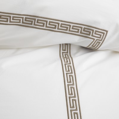 Chambers(R) Italian Greek Key Embroidered Duvet Cover, Full/Queen, Camel - Image 1