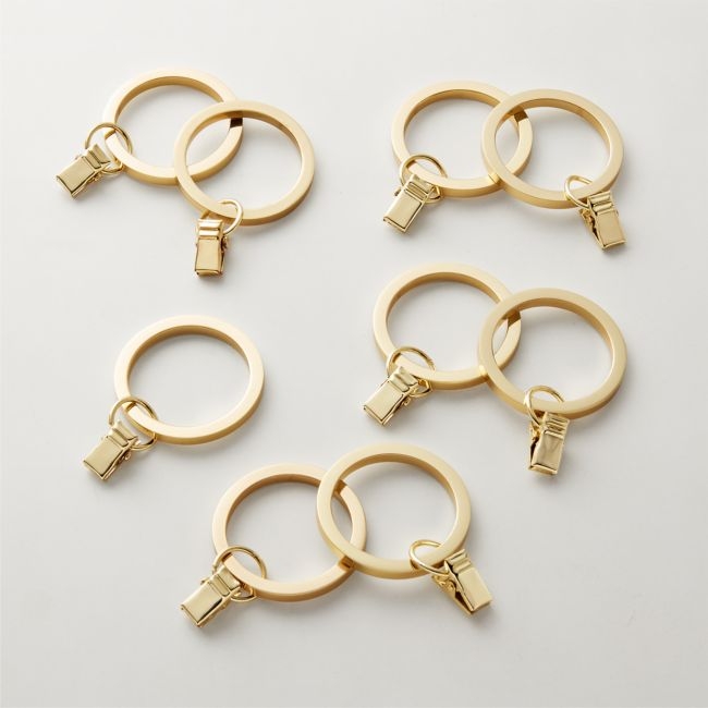 Polished Brass Curtain Rings with Clips Set of 9 - Image 0