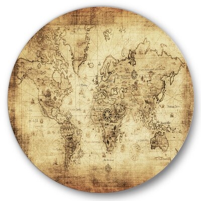 Ancient Map Of The World IV - Vintage Metal Circle Wall Art - Image 0