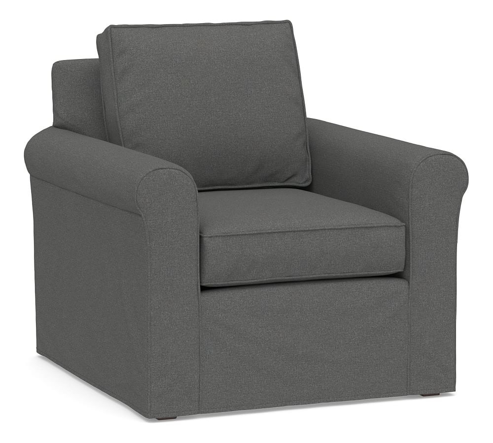 Cameron Roll Arm Slipcovered Deep Seat Armchair, Polyester Wrapped Cushions, Park Weave Charcoal - Image 0