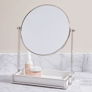 Modern Resin Stone Vanity Mirror, White & Antique Brass - Image 1