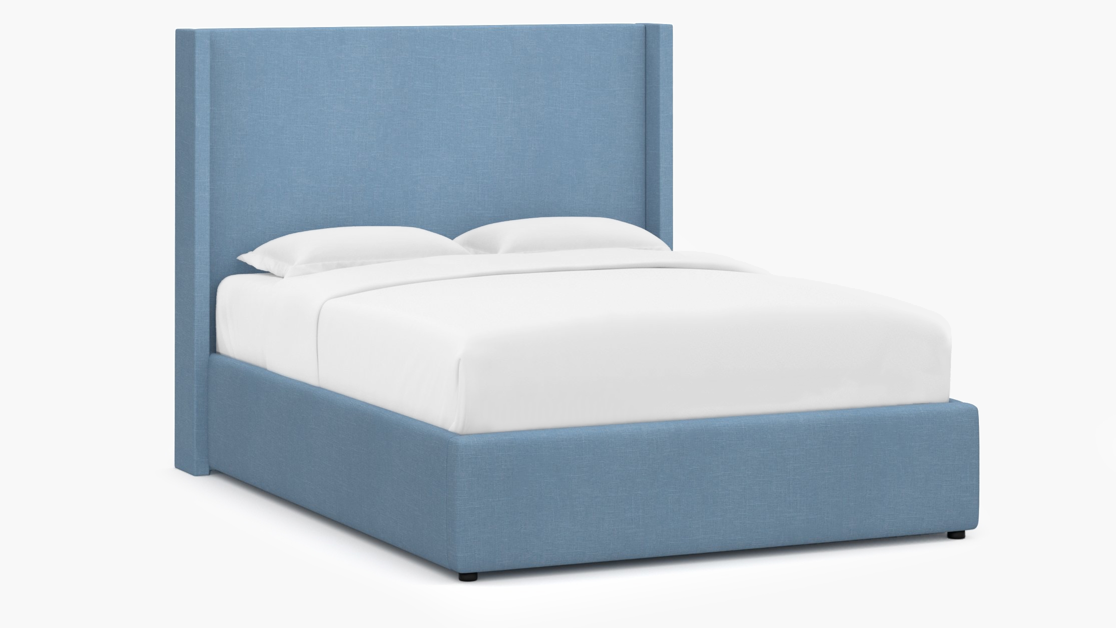 Modern Wingback Bed, French Blue Everyday Linen, Twin - Image 1