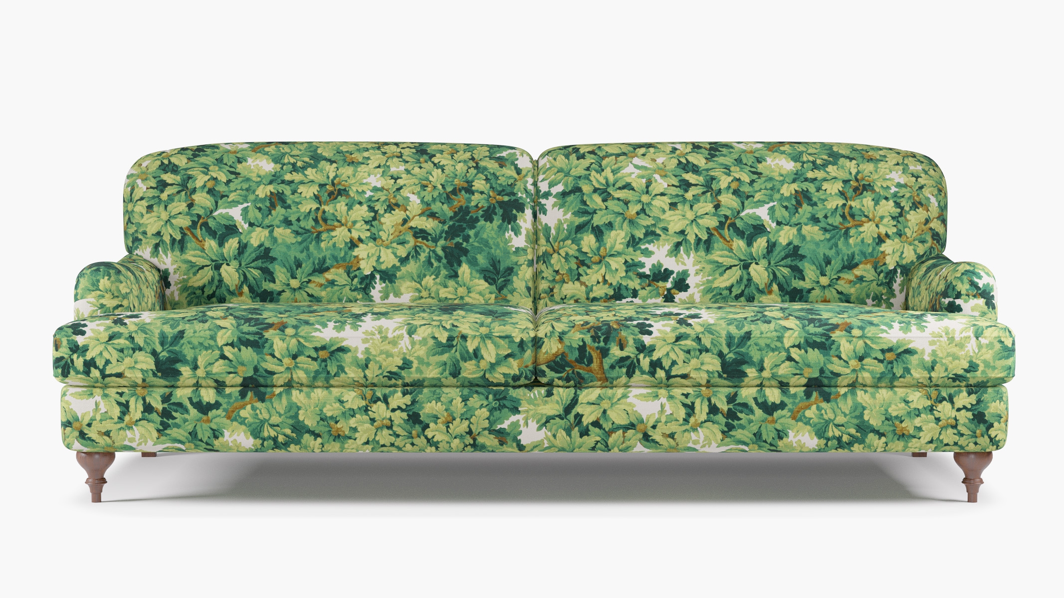 English Roll Arm Sofa, Verdure Bois De Chene, Walnut Turned Wood Leg - Image 0