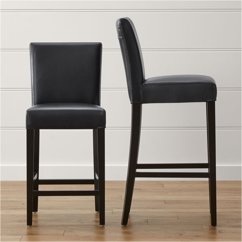 Lowe Onyx Leather Bar Stool with Ebony Wood Legs - Image 1