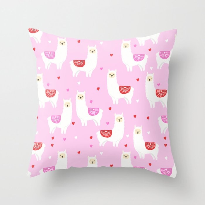 Valentines Llama - Pink Llama, Alpaca, Heart, Hearts, Love, Cute, Valentines Day Throw Pillow by Charlottewinter - Cover (20" x 20") With Pillow Insert - Indoor Pillow - Image 0