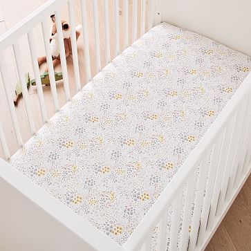Organic Percale Field Floral Crib Fitted Sheet, Multi - Image 1
