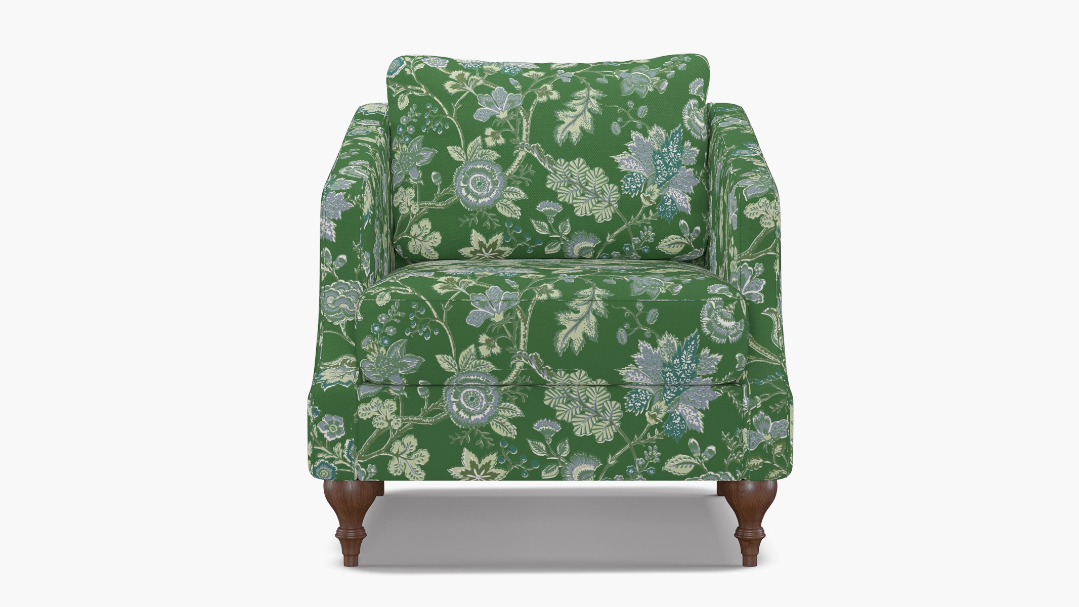 Slope Arm Chair, Green La Vendee, Walnut Turned Wood Leg - Image 0