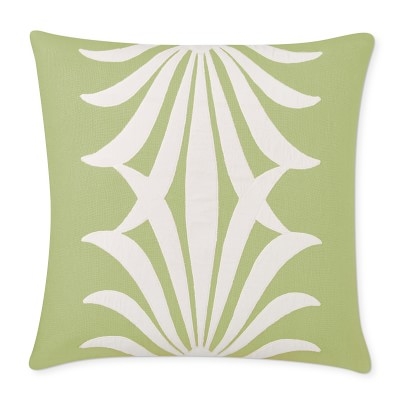 Acanthus Linen Reversible Velvet Applique Pillow Cover, 22" X 22", Green - Image 0
