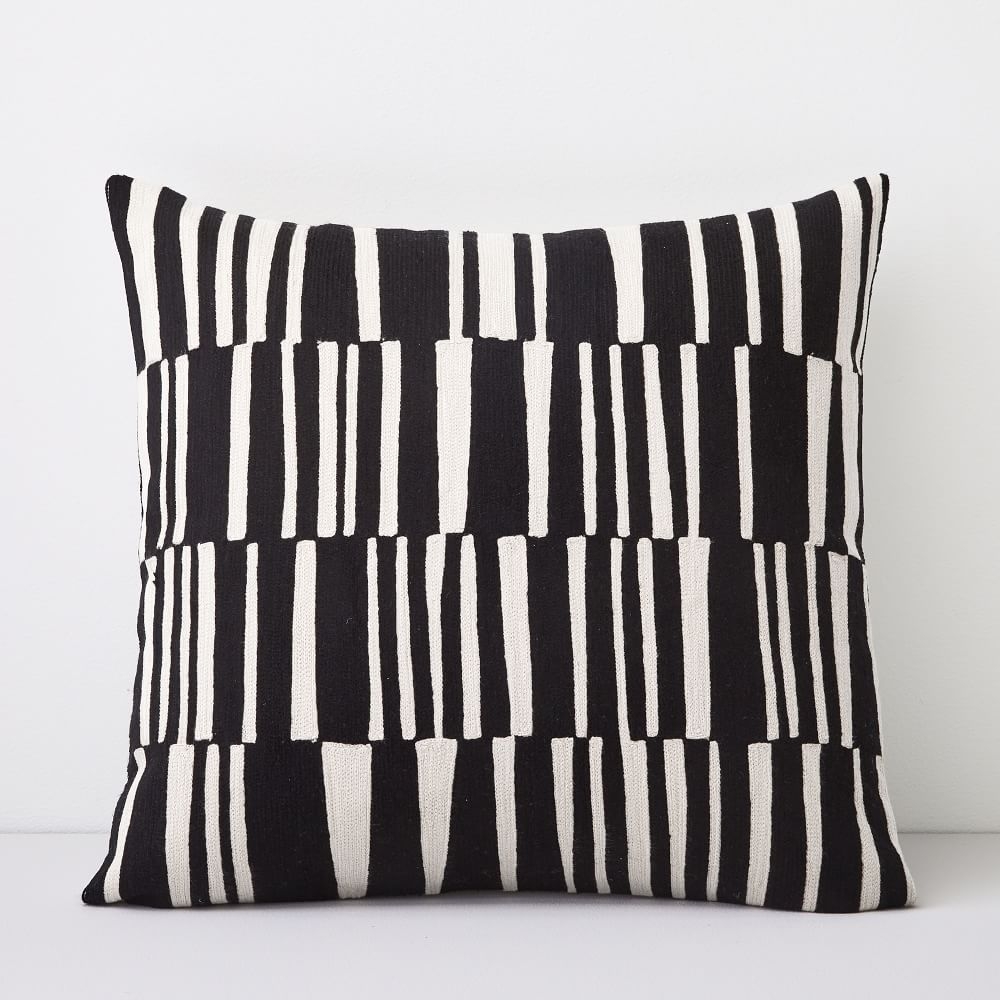 Crewel Linear Pillow Cover, Black, 20"x20" - Image 0