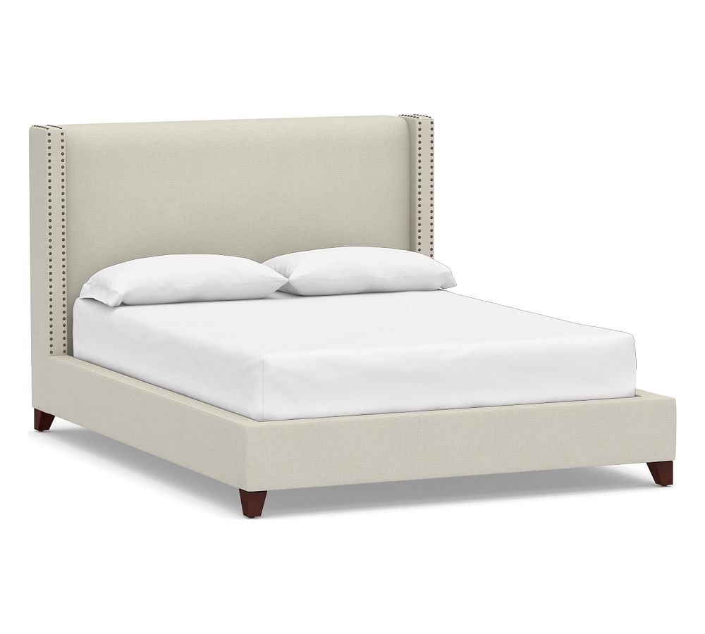 Harper Non-Tufted Upholstered Low Bed with Bronze Nailheads, Full, Premium Performance Basketweave Pebble - Image 0